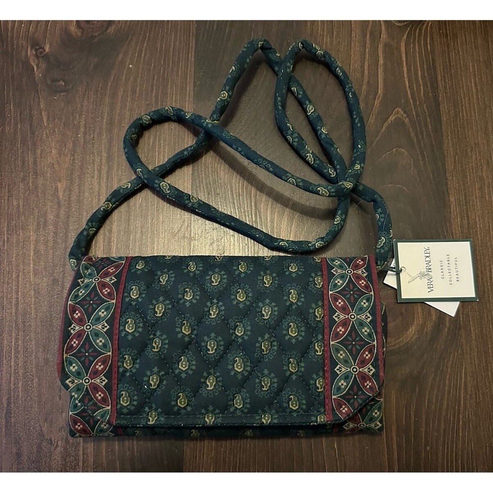 Vintage Vera Bradley‎ Crossbody Purse Wallet Classic Green 1998 Pattern NWT NEW